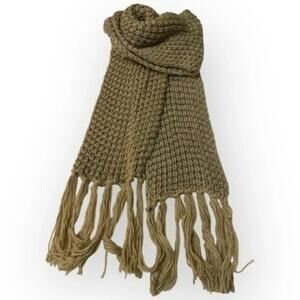Minicci Light Brown Scarf with Silver Threads - 72x6, Tassel Trim - 0787